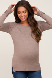 Mocha Ribbed Knit Side Slit Maternity Sweater