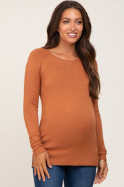 Rust Ribbed Knit Side Slit Maternity Sweater