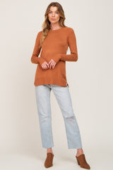 Rust Ribbed Knit Side Slit Sweater