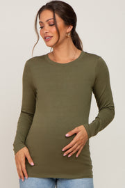 Olive Basic Long Sleeve Maternity Top