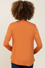 Camel Solid Front Overlap Long Sleeve Nursing Top