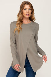 Olive Solid Front Overlap Long Sleeve Top