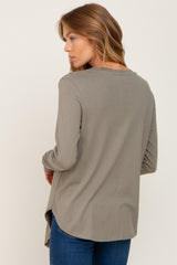 Olive Solid Front Overlap Long Sleeve Top