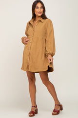 Camel Corduroy Button Down Maternity Dress