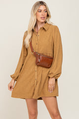 Camel Corduroy Button Down Maternity Dress