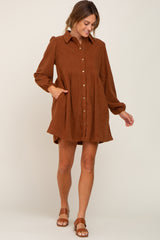 Brown Corduroy Button Down Dress