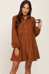 Brown Corduroy Button Down Maternity Dress