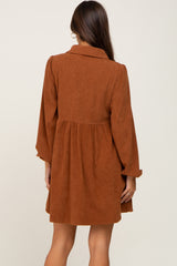 Brown Corduroy Button Down Maternity Dress