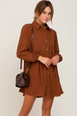 Brown Corduroy Button Down Dress