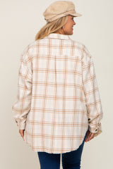 Cream Plaid Brushed Maternity Plus Flannel Top