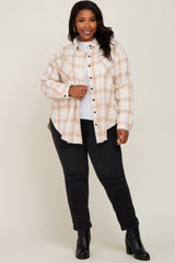 Cream Plaid Brushed Maternity Plus Flannel Top