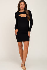 Black Knit Cutout Maternity Fitted Dress