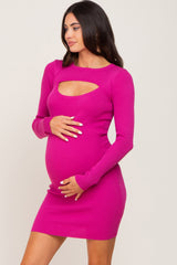 Fuchsia Knit Cutout Maternity Fitted Dress