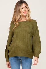 Olive Puff Sleeve Maternity Sweater