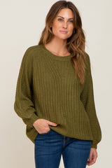 Olive Puff Sleeve Maternity Sweater