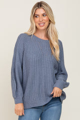 Blue Puff Sleeve Maternity Sweater