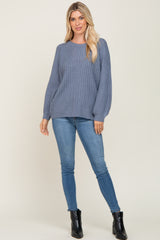 Blue Puff Sleeve Sweater