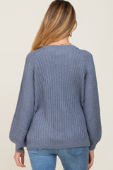 Blue Puff Sleeve Maternity Sweater