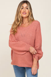 Mauve Puff Sleeve Maternity Sweater