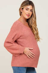 Mauve Puff Sleeve Maternity Sweater