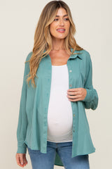 Jade Button Down Front Pocket Maternity Top