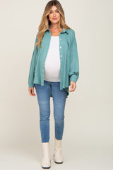 Jade Button Down Front Pocket Maternity Top