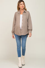 Taupe Button Down Front Pocket Maternity Top