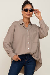 Taupe Button Down Front Pocket Maternity Top