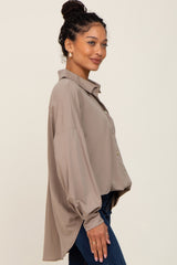 Taupe Button Down Front Pocket Top