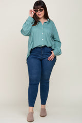 Jade Button Down Front Pocket Plus Top