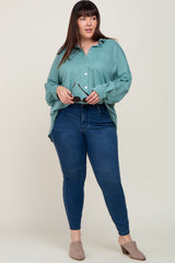 Jade Button Down Front Pocket Plus Top