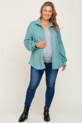 Jade Button Down Front Pocket Maternity Plus Top