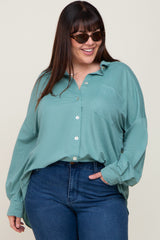 Jade Button Down Front Pocket Maternity Plus Top