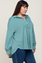 Jade Button Down Front Pocket Plus Top