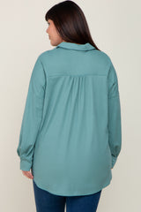 Jade Button Down Front Pocket Plus Top