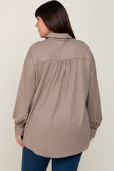 Taupe Button Down Front Pocket Plus Top