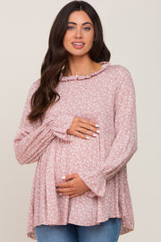 Mauve Floral Ruffle Neck Maternity Top