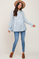 Light Blue Floral Ruffle Neck Maternity Top