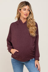 Burgundy Heathered Hooded Maternity Sweatshirt