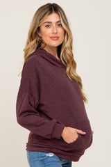 Burgundy Heathered Hooded Maternity Sweatshirt