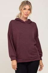 Burgundy Heathered Hooded Maternity Sweatshirt