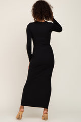 Black Ribbed Long Sleeve Maxi Dress