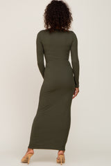 Olive Ribbed Long Sleeve Maxi Dress