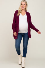 Plum Brushed Knit Dolman Sleeve Maternity Cardigan