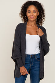 Charcoal Brushed Knit Dolman Sleeve Cardigan