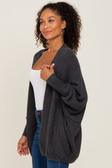 Charcoal Brushed Knit Dolman Sleeve Cardigan