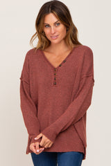 Rust Henley Slit Hem Maternity Top