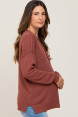 Rust Henley Slit Hem Maternity Top