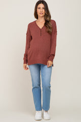 Rust Henley Slit Hem Maternity Top