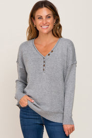 Heather Grey Henley Slit Hem Top